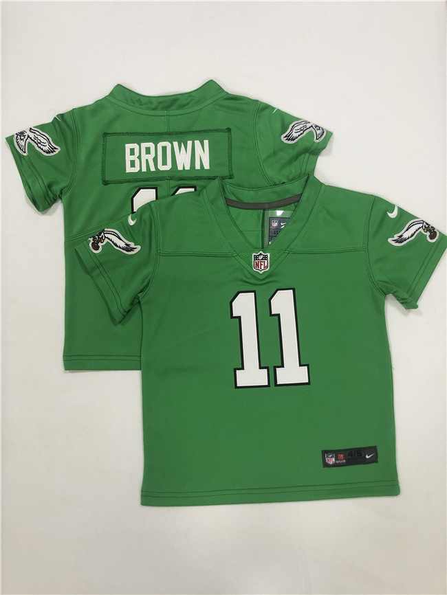 Toddlers Philadelphia Eagles #11 A. J. Brown Green Vapor Throwback Stitched Football Jersey Toddlers Philadelphia Eagles #11 A. J. Brown Green Vapor Throwback Stitched Football Jersey
